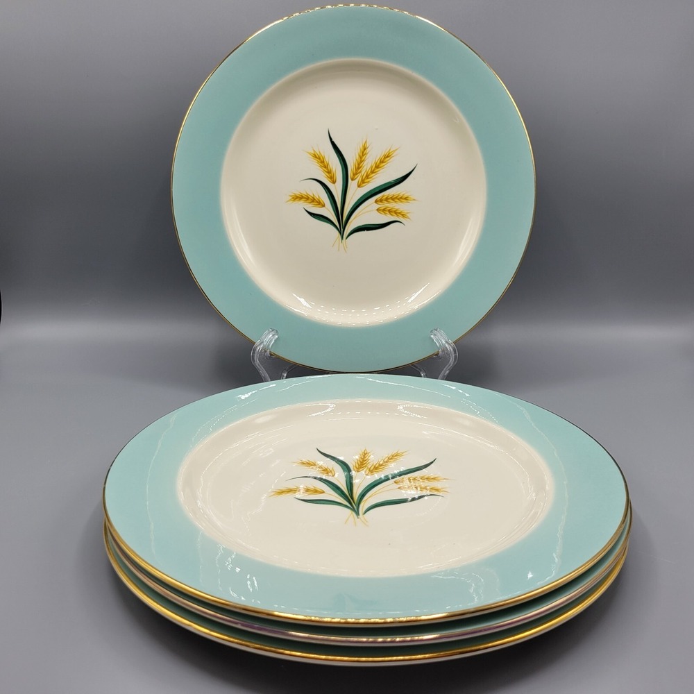 Vintage Viking Wheat Dinner Plate Blue Gold Mid Century Table Decor 10" Set of 4